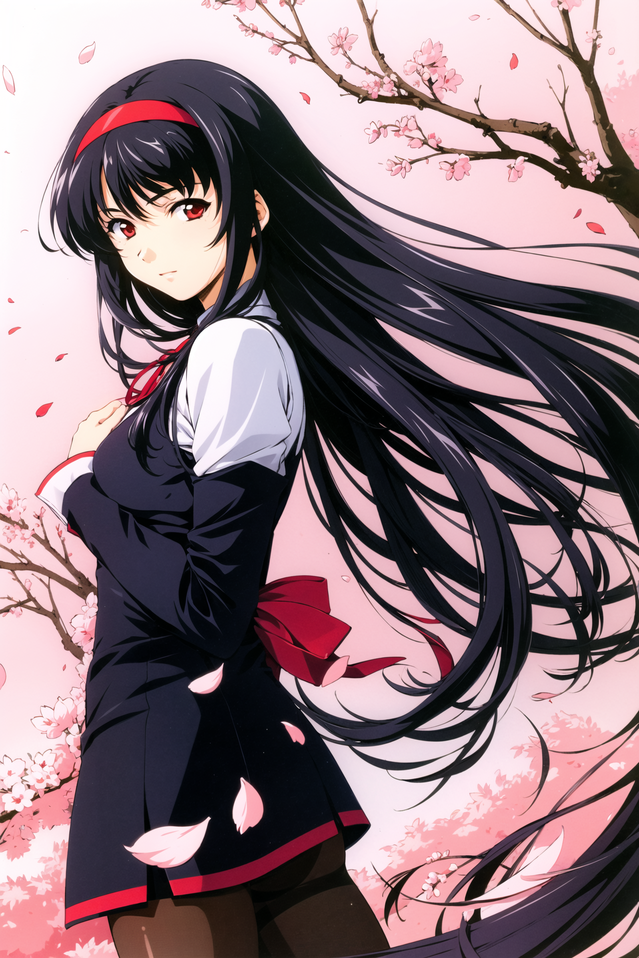 18909-2556703093-1girl, long hair, solo, pantyhose, black hair, flower, cherry blossoms, very long hair, petals, red eyes, ribbon, hairband, blac.png